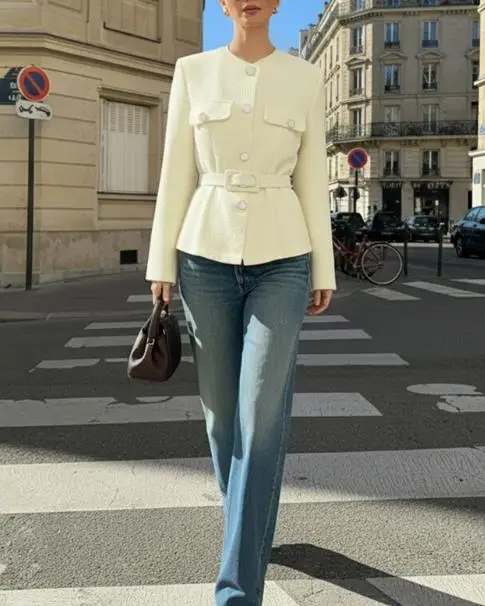 

2025 New Fashion Spring and Autumn Fashion Elegant Belt Coat Temperament Women's Casual Suit Elegant Slimming Versatile Coat