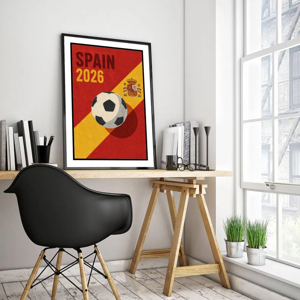 Spain Football Art Canvas Print - 2026 Soccer World Champion Poster - Retro Football Wall Art Painting for Wall Decor