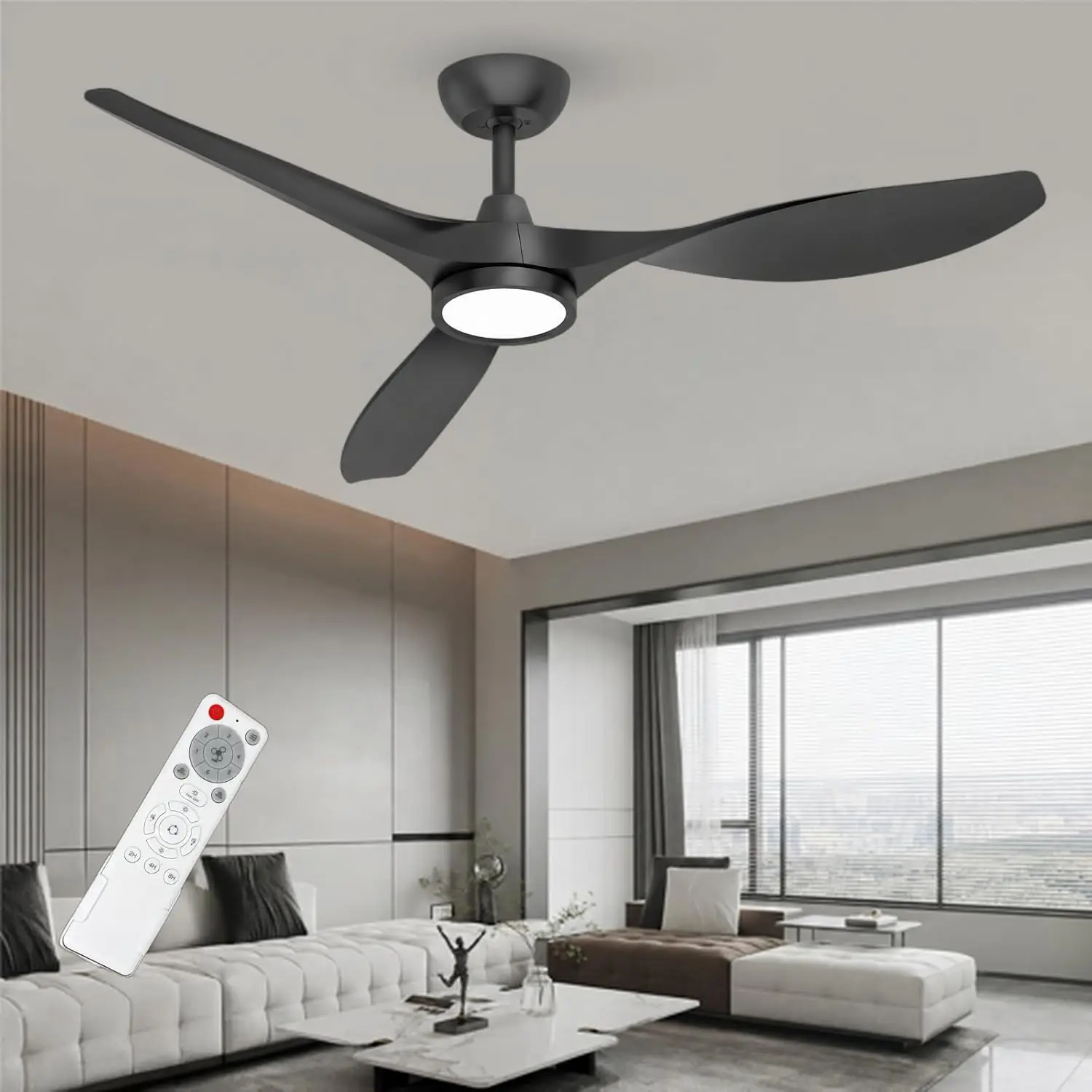 

52" Ceiling Fan with Light and Remote, Quiet DC Motor, 6 Speeds, 3 CCT, Indoor, Black