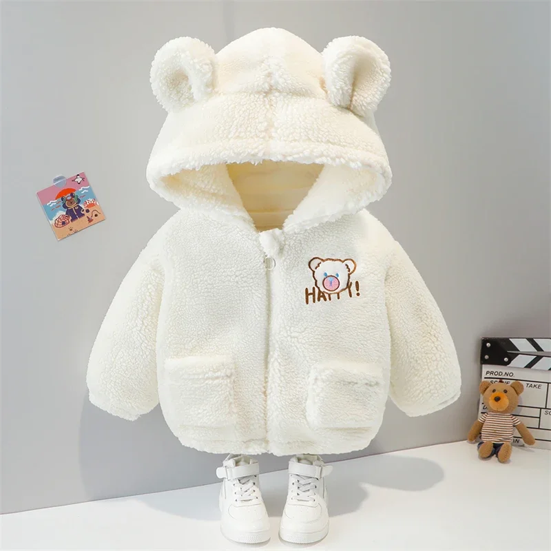 

Winter Baby Girls Boys Coats Children Jackets Outdoor Warm Plush Outerwear Cartoon Bear Infant Hooded Parkas Cute Kids Clothes