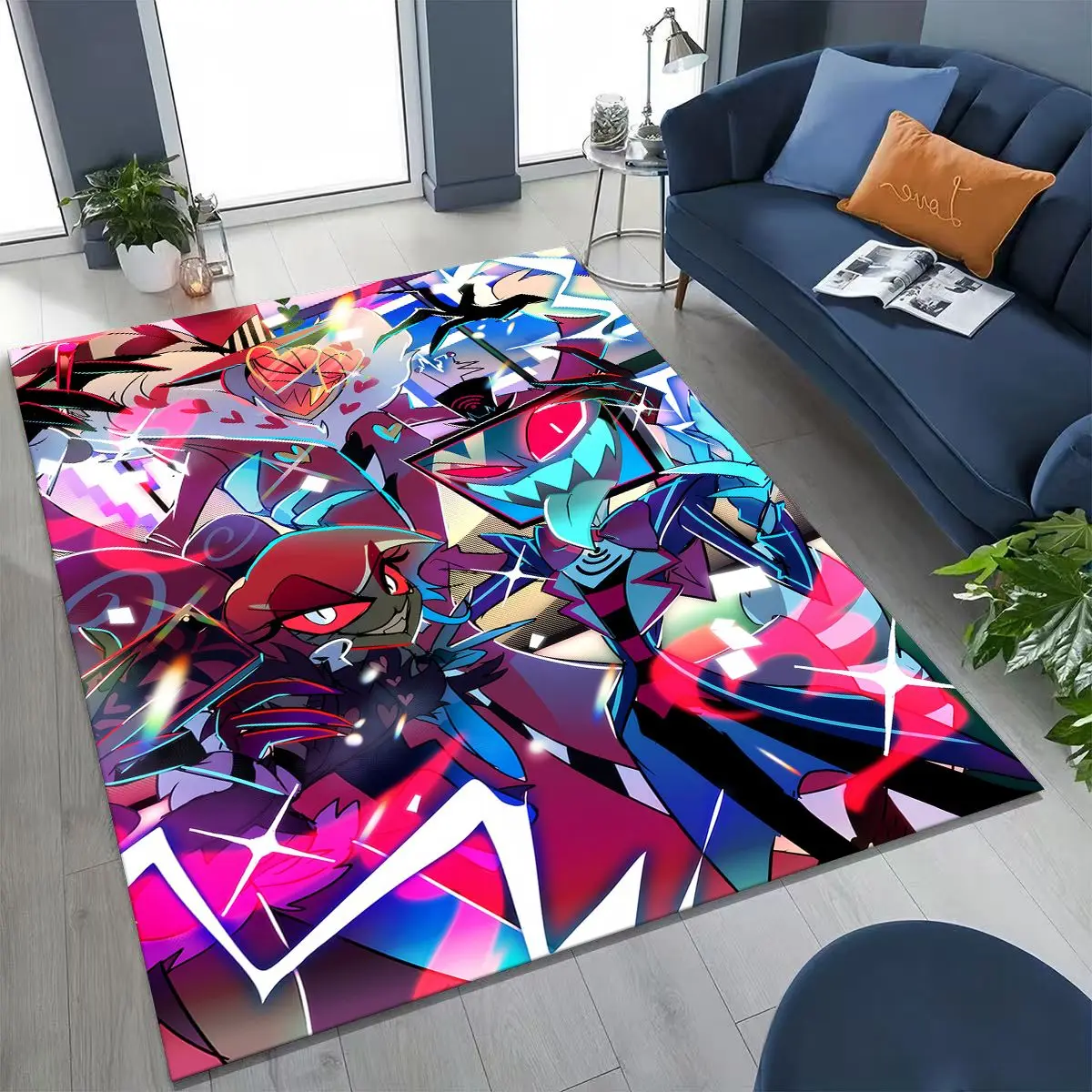 

3D H-Helluva Boss Blitzo H-Hazbin Hotel Cartoon Carpet Rug for Bedroom Living Room Sofa Home Doormat Decor,Non-slip Floor Mat