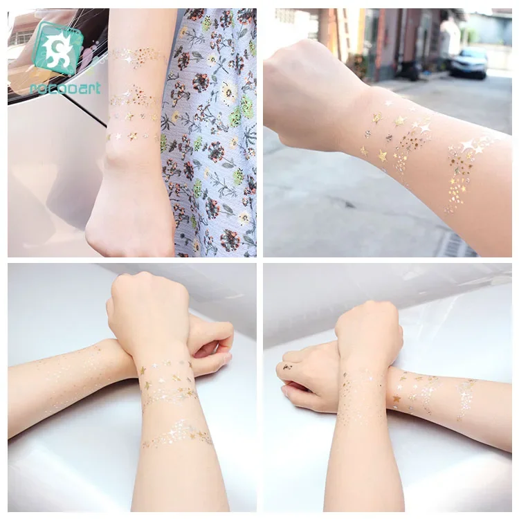 Rocooart Gold Face Tattoo Freckles Make Up  Eye Flash Taty Body Art Waterproof Temporary Tattoo Stickers Party Tattoo