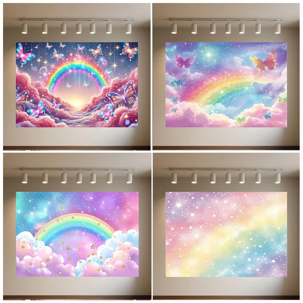 

Rainbow Clouds Theme Backdrop Kids Birthday Party Decoration Colorful Shiny Background Baby Shower Supplies Photography Props