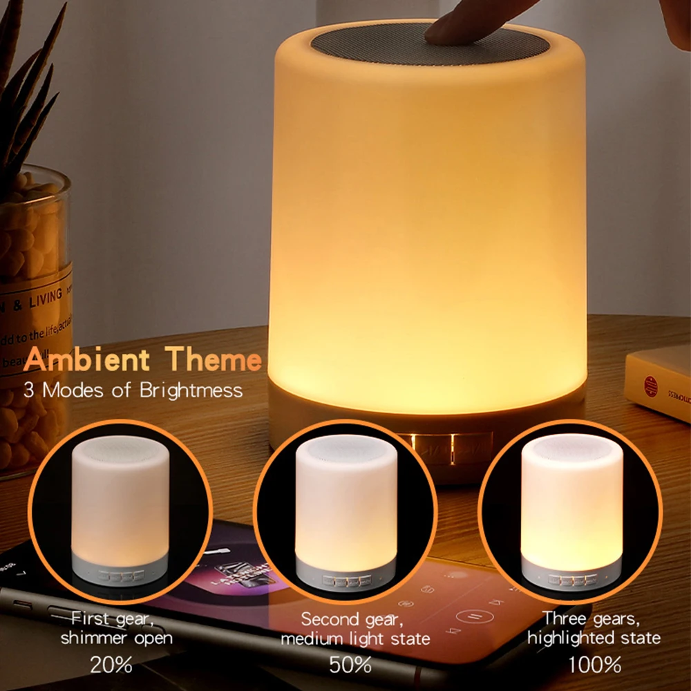 Mini Bluetooth Portable Speaker Wireless  Player Touch Pat Light Colorful LED Night Light Bedside Table Lamp for Better Sleeps