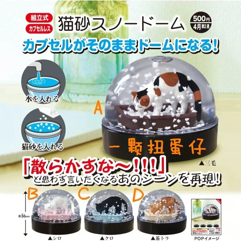 Kawaii Capsule Toys Cat Litter Snow Globe For Kitan Cute White Black Tiger Calico Kitten Miniature Anime Decors Gashapon Figures