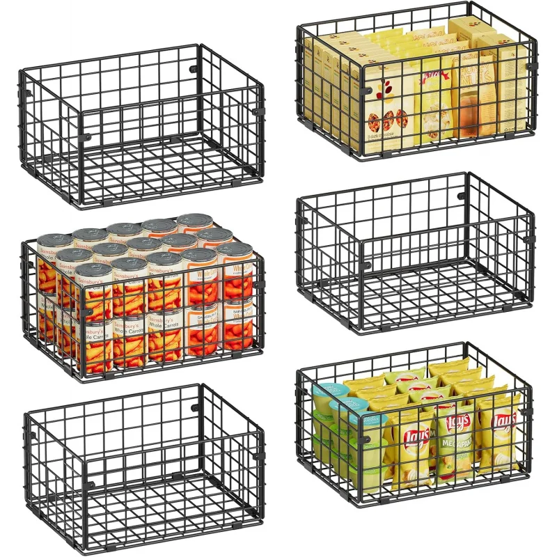 

Patent Design Foldable Metal Wire Pantry Baskets w/Handles - Storage Bins for Kitchen, Bathroom, Laundry & Garage