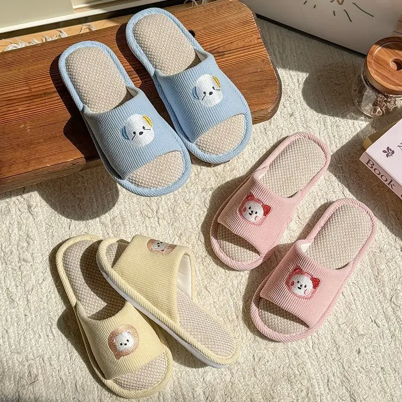 Pantuflas de Lino para Mascotas, Lindas, para Uso en Interiores, de Algodón y Lino, Antideslizantes, Silenciosas, Transpirables, Estilo Coreano, para Verano, Invierno, Primavera y Otoño