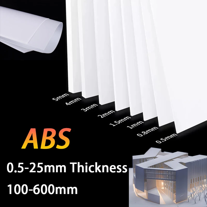 

White ABS Plastic Sheet Plate 0.5/0.8/1/1.5/2/3/5-25mm Thickness 100mm-600mm DIY Craft Sheets