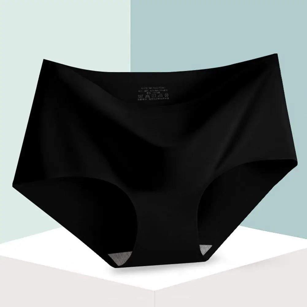 Roupa íntima respirável de seda gelada para mulheres, tanga sem costura cuecas sexy de cintura média, cueca sólida com fio dental, calcinha lingerie feminina