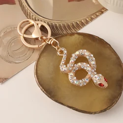 Red Crystal Rhinestone Snake Keychain Luxury Ladies Handbag Pendant Car Key Ring Souvenir Gift
