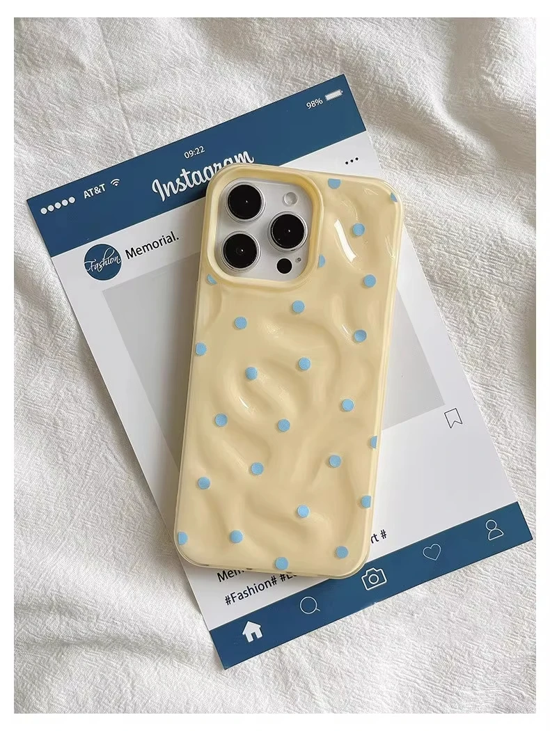 Love Polka Dot Folds Texture Phone Cases For IPhone 15 16 Pro Max Case 11 12 13 14 Pro Silicone Shockproof Fashionable Cover - náhled 6