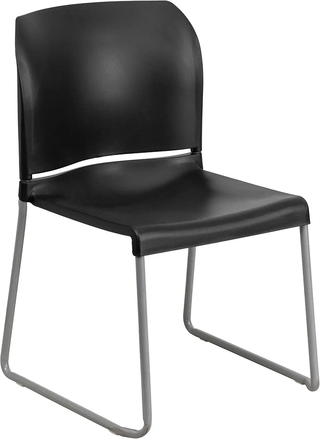 Set of 5 Black Contoured Stacking Chairs, Ergonomic Lobby and Waiting Room Chairs with Curved Back