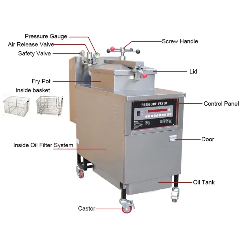 Fast Food Restaurant Kitchen Equipment French Fries hine Pressure Fryer Broasted Fried Chicken hine