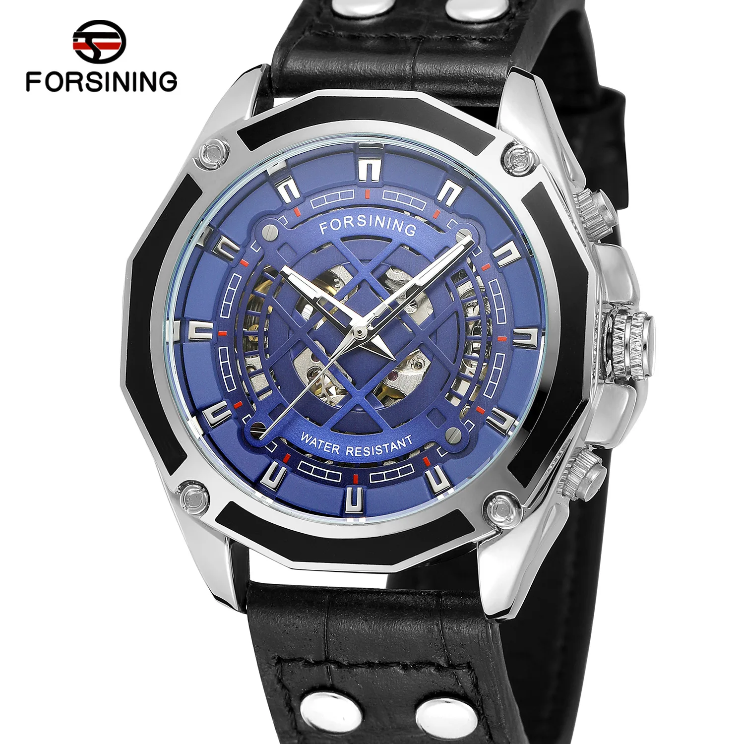 Fashion Forsining Top Brand Fully Automatic Mechanical For Men\'s Leisure Hollowed Out Skeleton Genuine Leather Wrist Watches