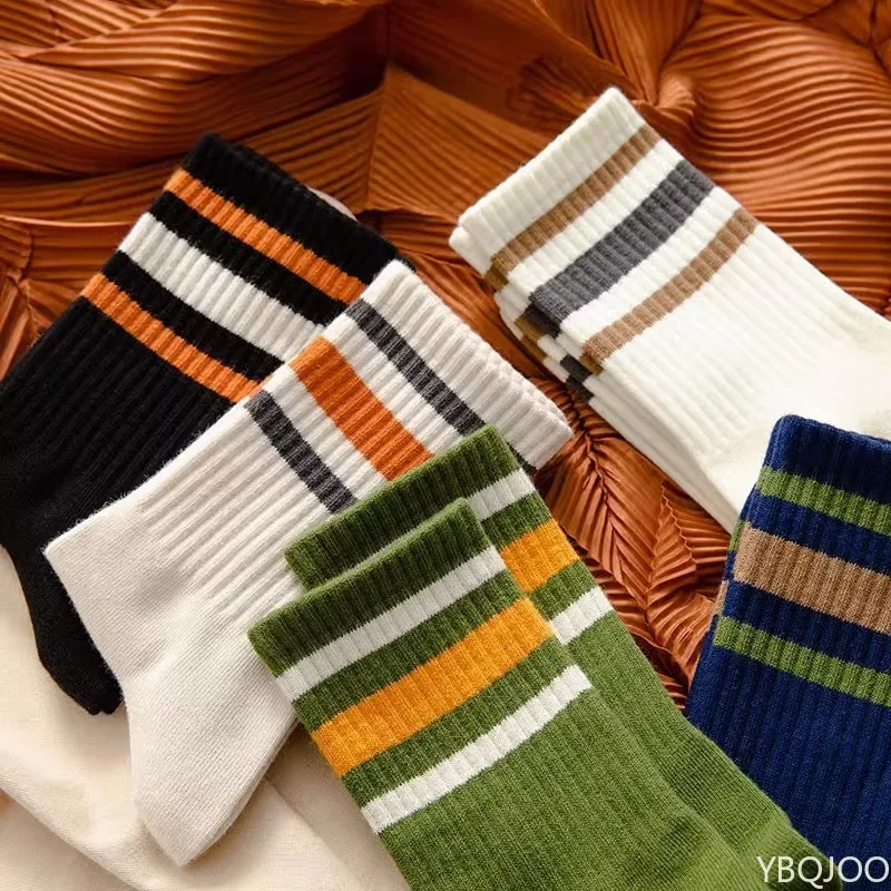 5 أزواج ربيع الخريف امتصاص العرق وتنفس مخطط الأوسط أنبوب الرجال الجوارب عادية بسيطة ومريحة الرجال الجوارب