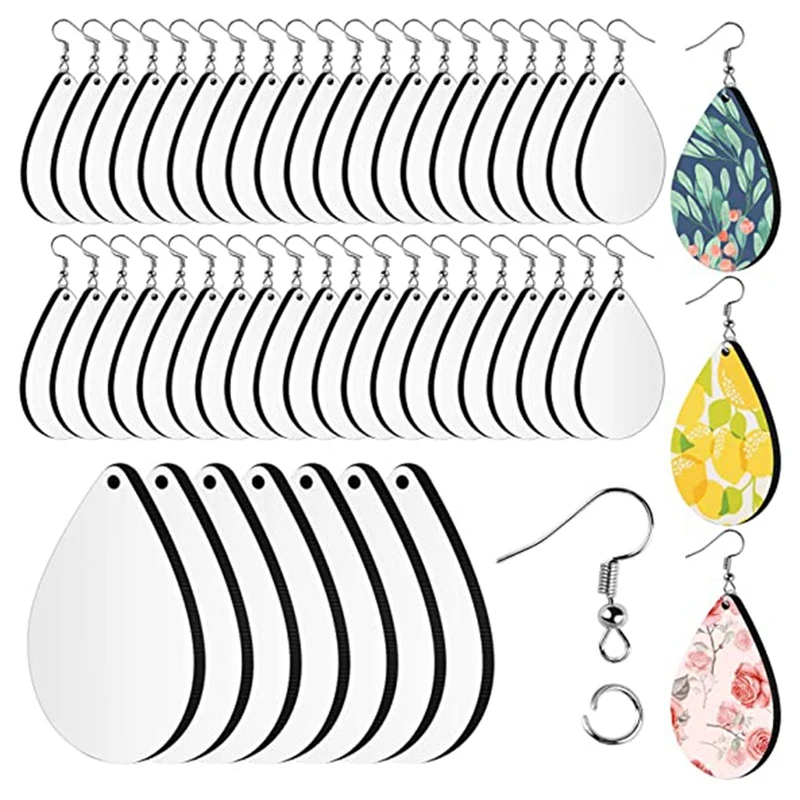 

50 Pieces Sublimation Blank Earrings, Earrings Unfinished Teardrop Heat Transfer Earring Pendant for Jewelry DIY Making