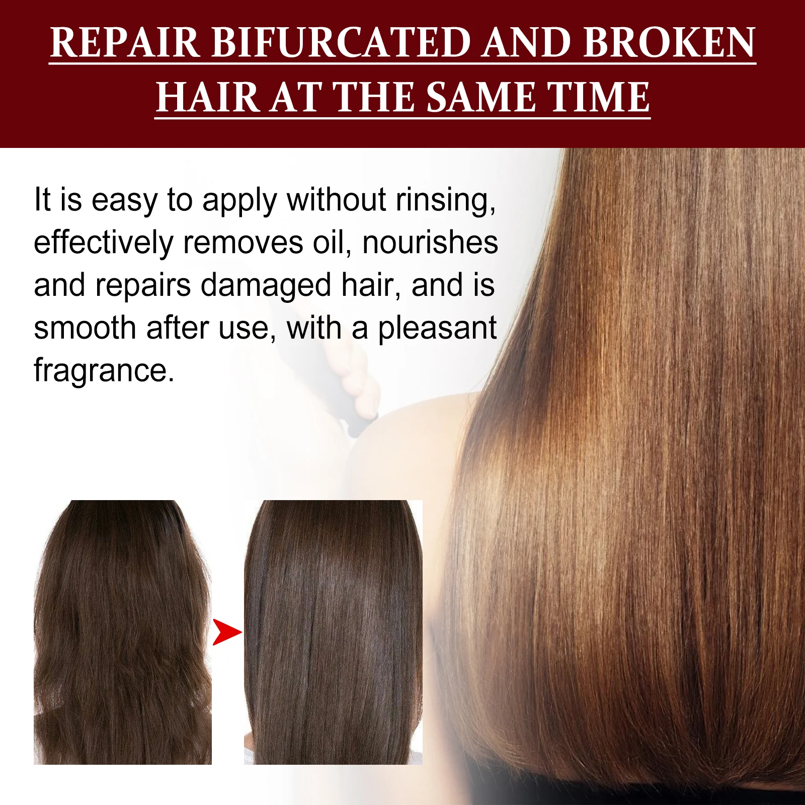 Hair Care Serum, Repair & Moisturize Hair, Fluffy Finish, Leave-In Conditioner, Gentle to Scalp & Strands, Suitable for Everyone