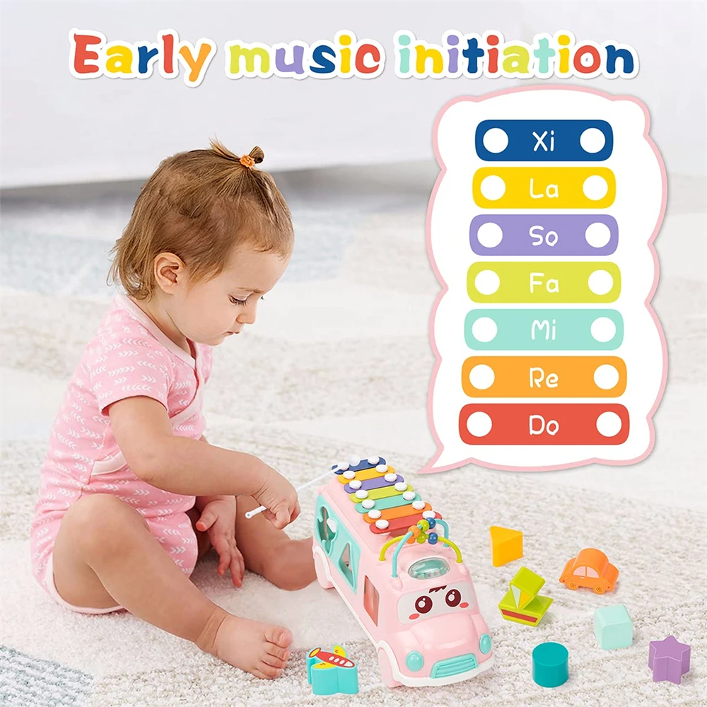 Cartoon Bus Hand Knock Piano Toy para bebê, instrumento musical, presente para menina e menino, educação para 12-18 meses bebê, novo