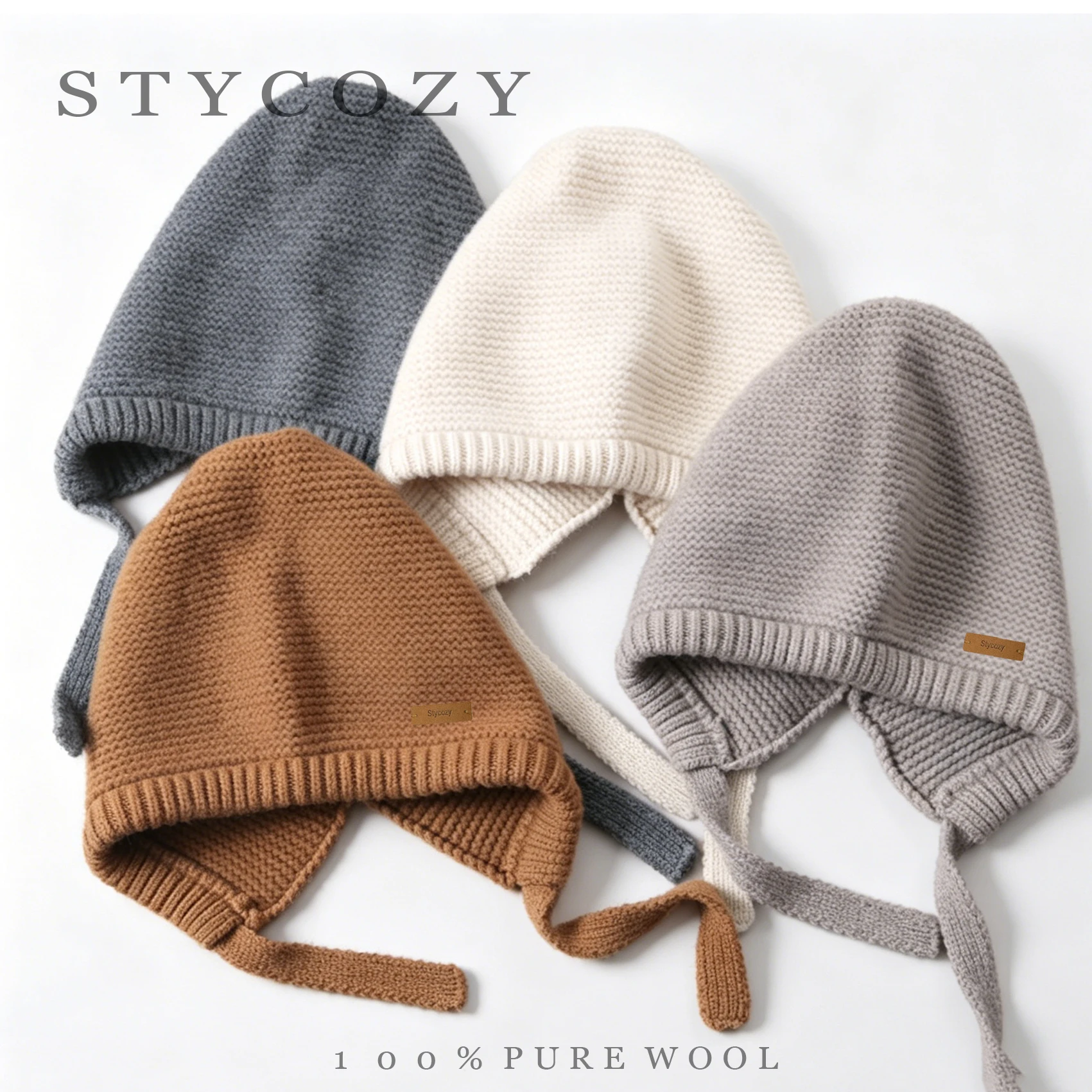 100% Pure Wool Warm And Thick Knitted Hat For Men And Women, With Straps, Open Back, Ear Protection, And Covering The Head