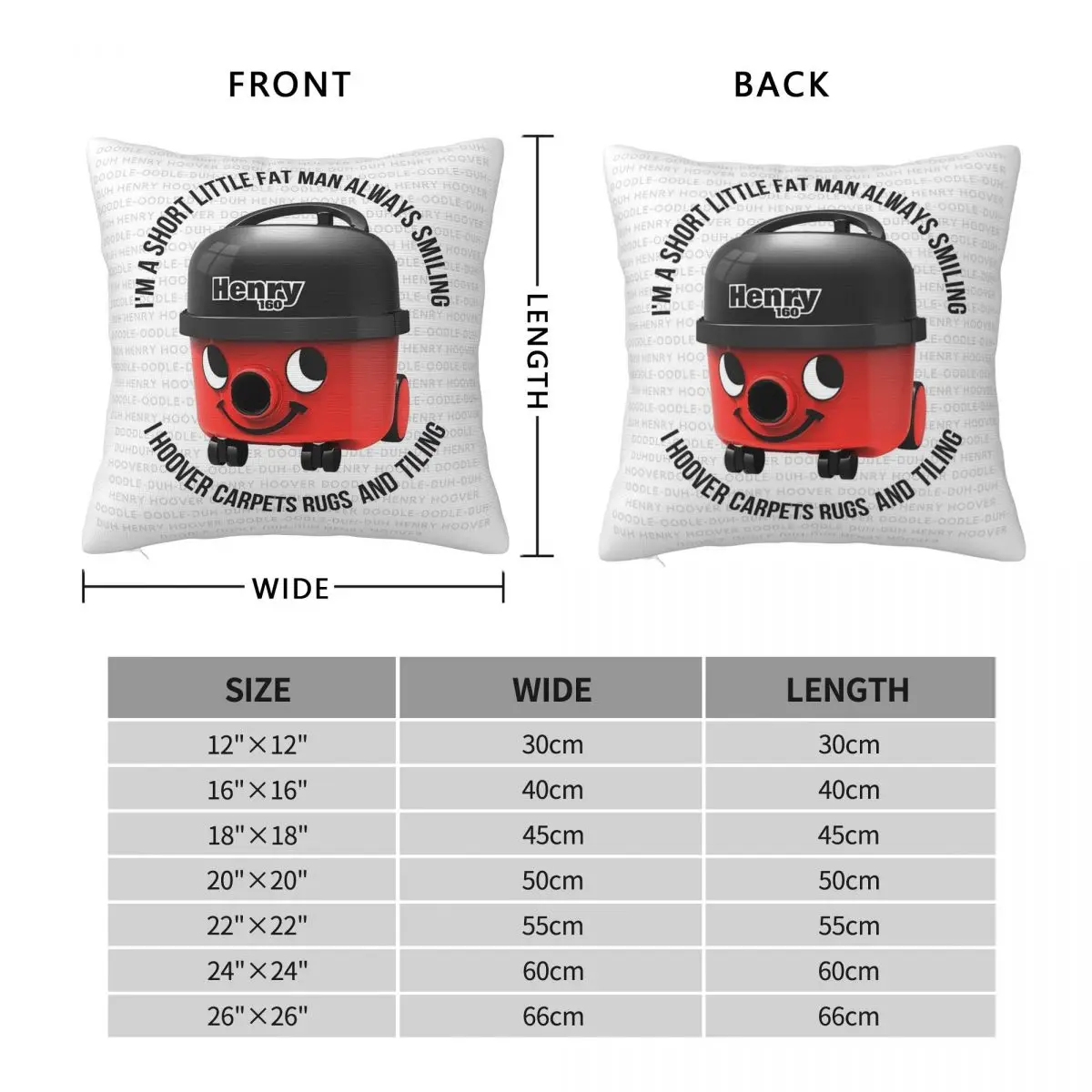 Henry Hoover Square Pillowcase Polyester Linen Velvet Printed Zip Decor Pillow Case Home Cushion Cover