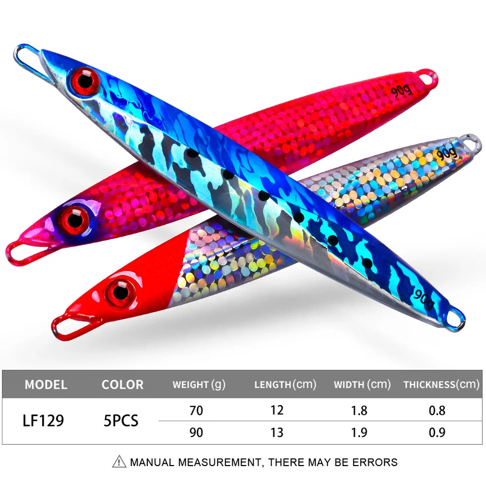 PROBEROS 5pcs Luminous Metal Jig Fishing Lures 70g 90g Shore Drag Cast Jigging Spoon Artificial Bait Saltwater Fishing Tackle