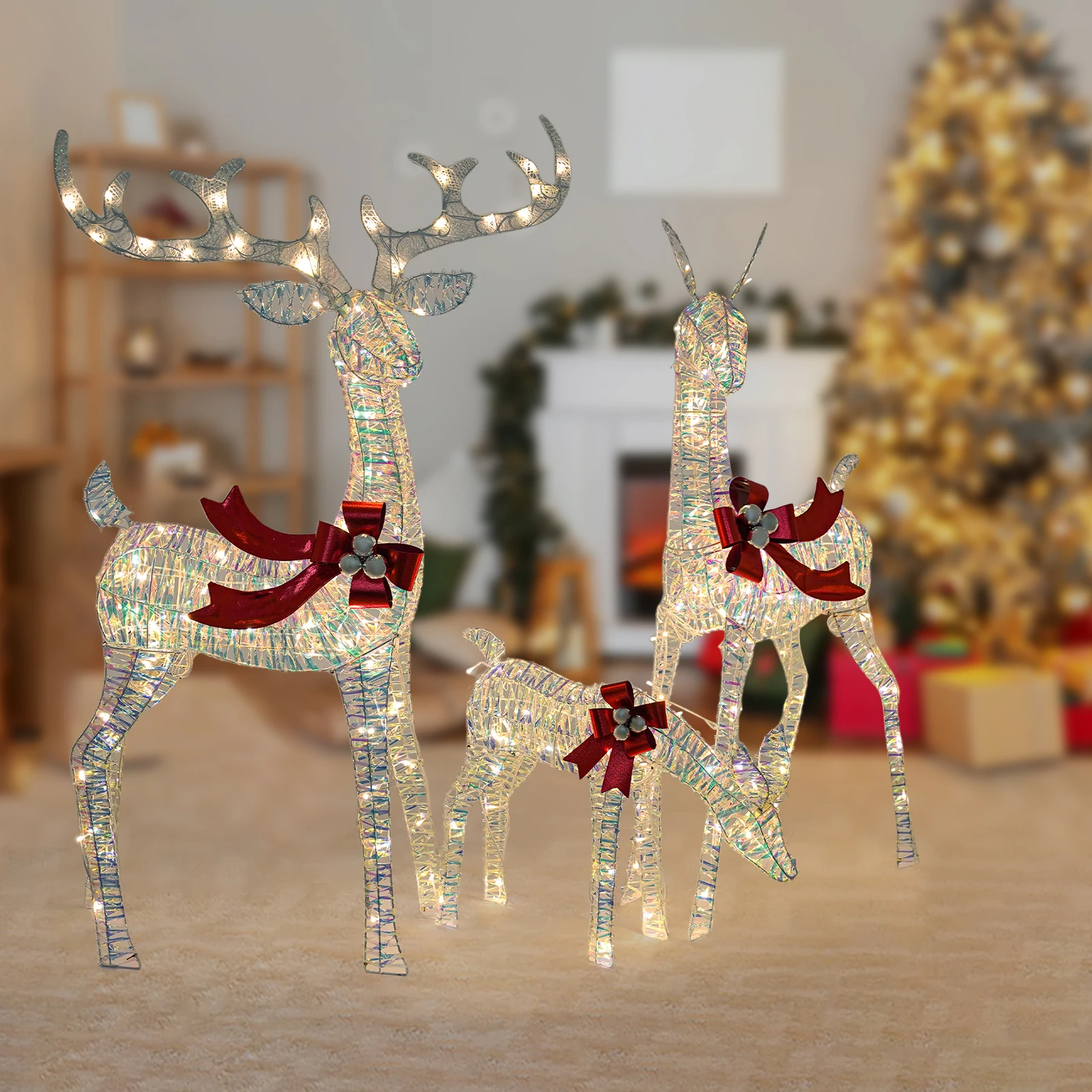 3 Pcs Christmas Decor Deer Iridescent Outdoors Reindeer with Light up