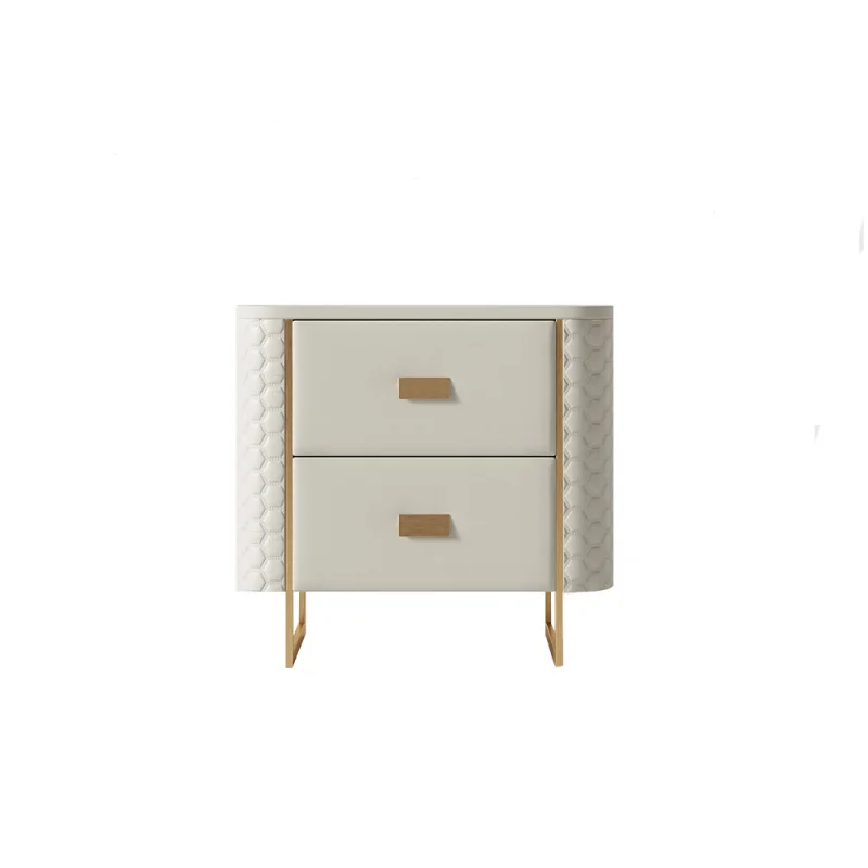 Light Luxury Italian Style Modern Design White Leather Bedside Table Gold Nightstands Bedside Cabinet Bedroom Sets Furniture