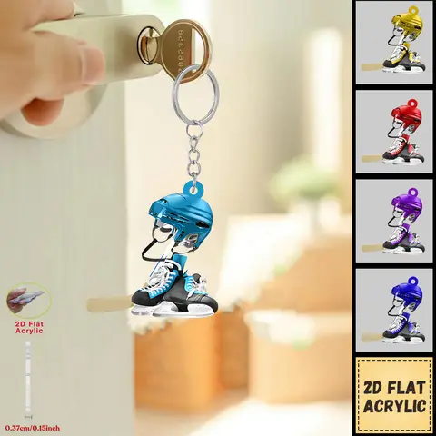 Cool and Novel Ice Hockey Game Equipment Keychain 2D Acrylic 5pcs Hanging Ornaments Christmas Pendant  Accessories Festive Gift