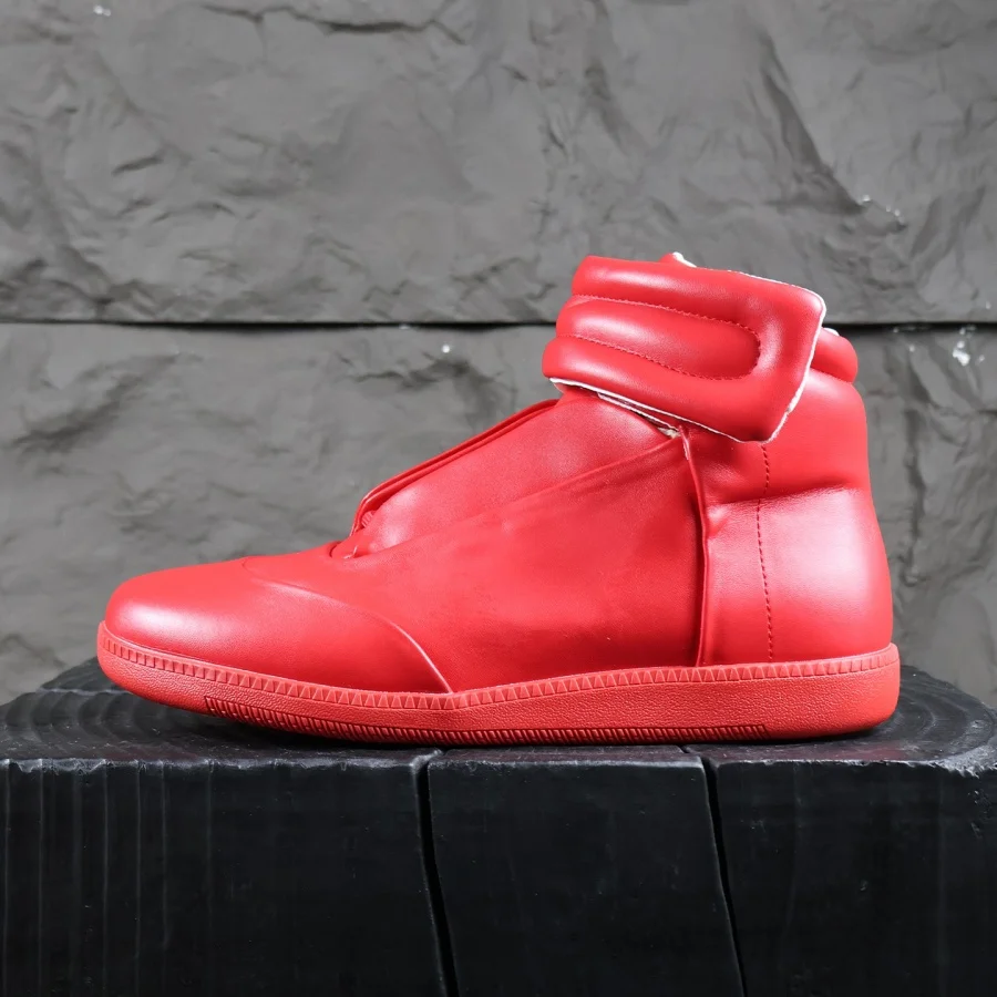 High Top Shoes Hook Loop Strap Solid Black White Red Leather Sports Casual Style Ankle Boots German Trainers Plus Size 36-46