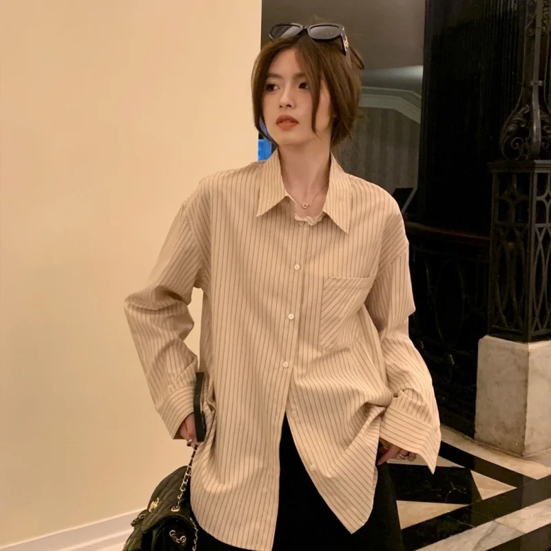Ladies Tops and Blouses 2025 Striped Casual Shirt Female Loose Long Sleeve Tops Elegant Women's Social Blouse