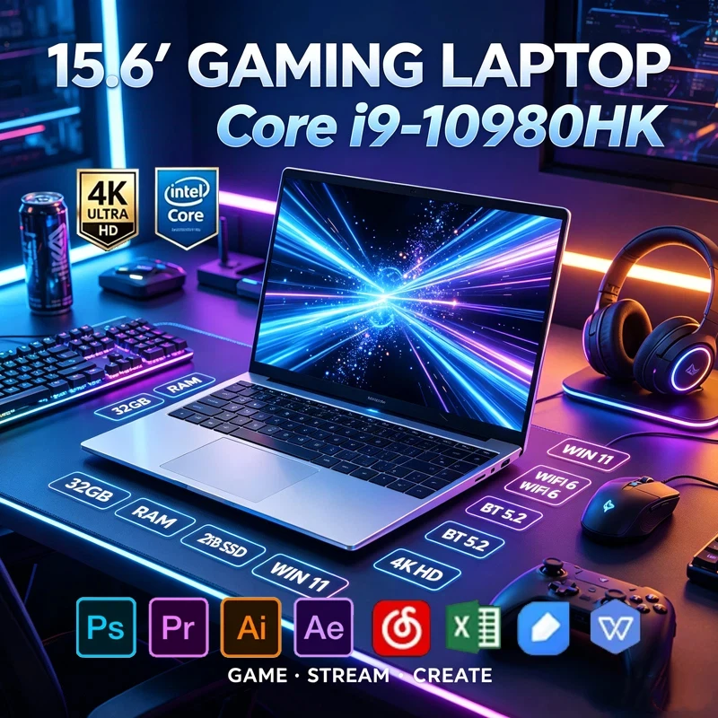 Hot 15.6 inch Gaming Laptop Intel Core i9-10980HK 16GB RAM 1TB SSD Win11 Pro Portable Notebook Computer for Gaming Business