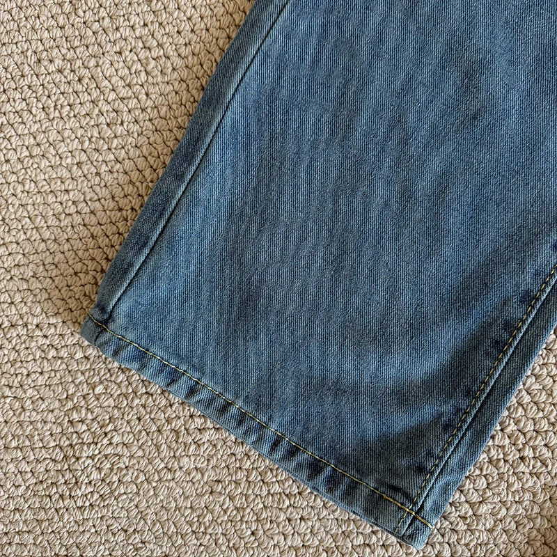 

Retro Blue Faionable Frayed ket Denim Jeans Women's New Korean Sle Versatile Hong Kong Sle Wide Leg Long Pants