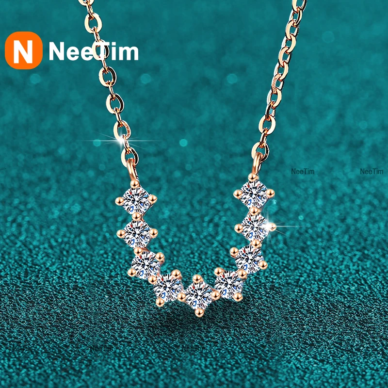 NeeTim All Moissanite Pendant Necklaces for Women Sterling Silver 925 with White Champagne Gold Plated Wedding Chain Necklace