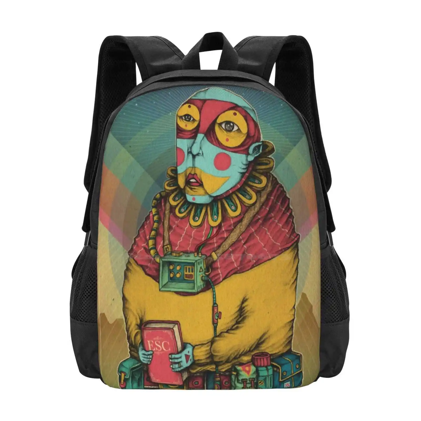 학생 학교 노트북 여행 가방을위한 거룩한 광대 배낭 거룩한 광대 초현실주의 손 그리기 색상