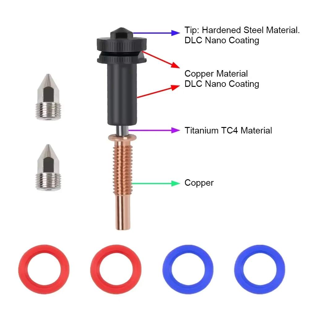 

Upgraded Nozzle kit for REVO Hotend Hight Flow 0.4 0.6mm Nozzles Hardened Steel/Copper/Titanium/TC4 Material 3D Printer Part