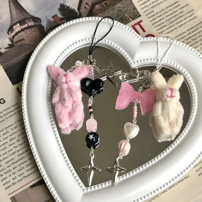 5pcs Mini Joint Rabbit Pendant Plush Long Ear Bunny For Keychain Toy DIY Ornaments For Girl Gifts Keyring Crafts