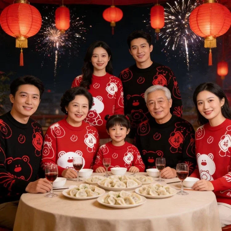 

2025 New Year Bear Cartoon Knitwear round Ne Wool Sweater ex Couple Sle Warm Woolen irt Commute Faion Polyester F...