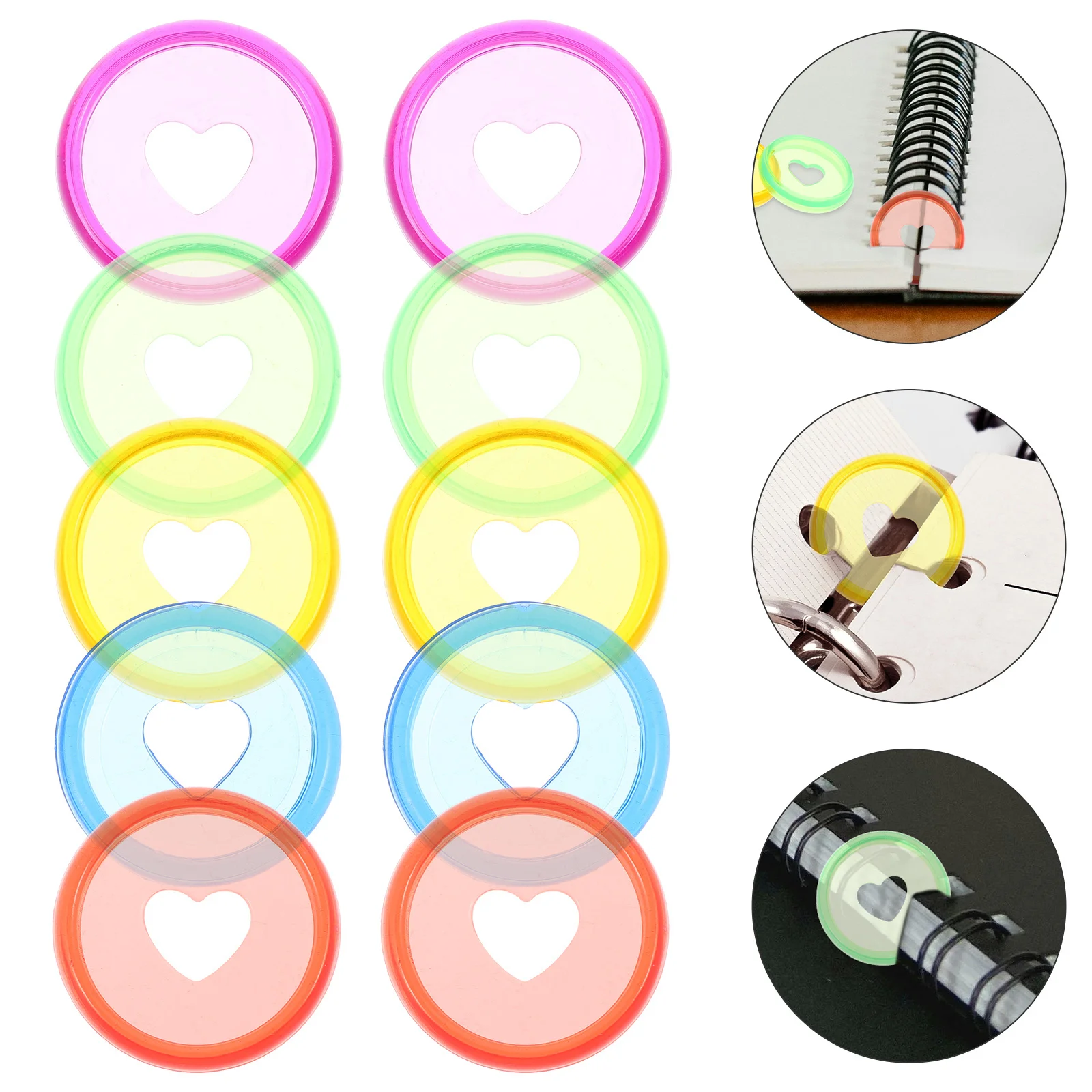 25Pcs Plastic Binding Discs Colorful Heart Shape Discbound Discs for Loose-Leaf Notebook Planner Office Accessories