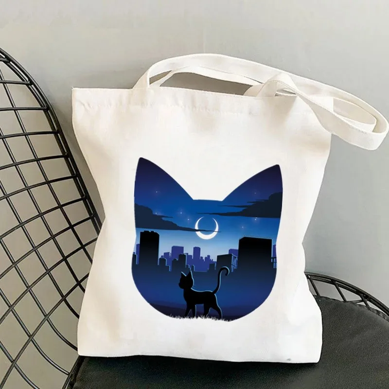 Sailor Meow On the Moon Women Shoulder Bag Large Capacity Shopping Bags Harajuku Female Tote Handbag Eco Canvas Girls Handbags