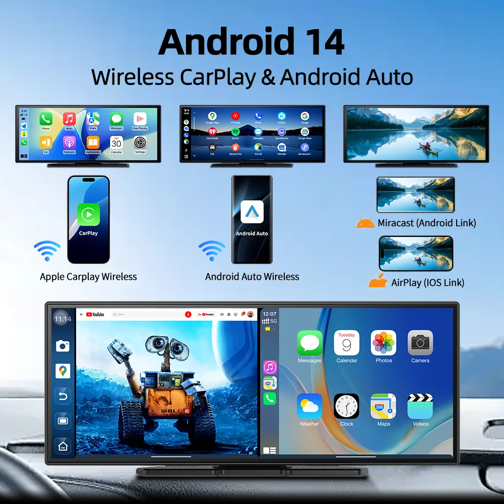 Imagebon W70 Carplay Auto Bildschirm With Rückfahrkamera Wireless Apple Carplay Android Auto Dashcam 11.4" 8 Core Android 14 Sma – Detail 6