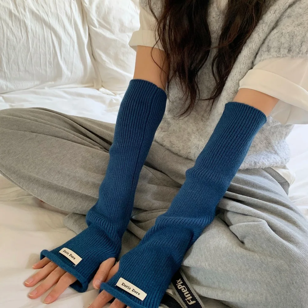 Breathable Korean Style Knitted Warm Sleeves Hole Solid Color Woolen Arm Gloves Y2k Sweet Warm Arm Covers JK