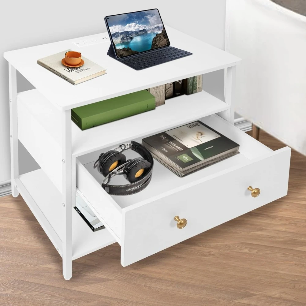 

Nightstand with Charging Station,End Table Bedside Table with USB Ports and Outlets