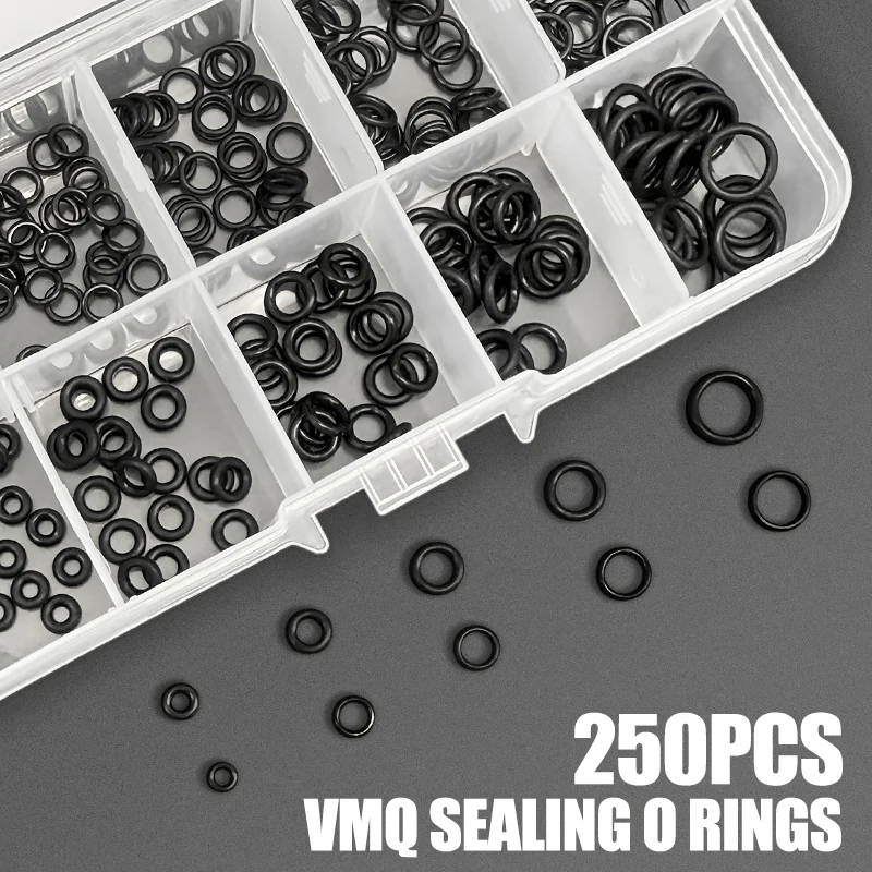250Pcs Food Grade VMQ O-Ring Silicone Ring Kit High Temp Oil Resistant Sealing Gaskets for Mechanical Equipment Machinery