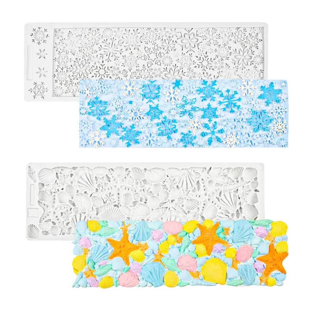 Ocean Series Shell Conch Edge Decoration Silicone Mold Christmas Size Snowflake Fondant Mould 19-297