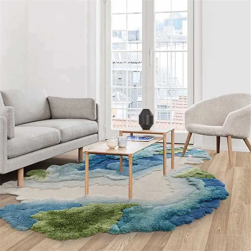 Tappeto fatto a mano con cuscino turchese e lana, coperta per sedia singola, camera da letto principale, soggiorno Villa di grado, blu e verde