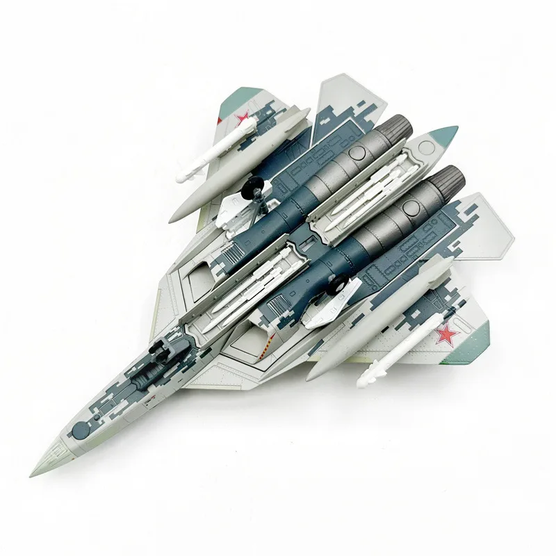 1/100 Scale Russian Su-57 Number 01 Stealth Fighter Aircraft Models Alloy Diecast Plane Static Decor Aviation Souvenir With Base