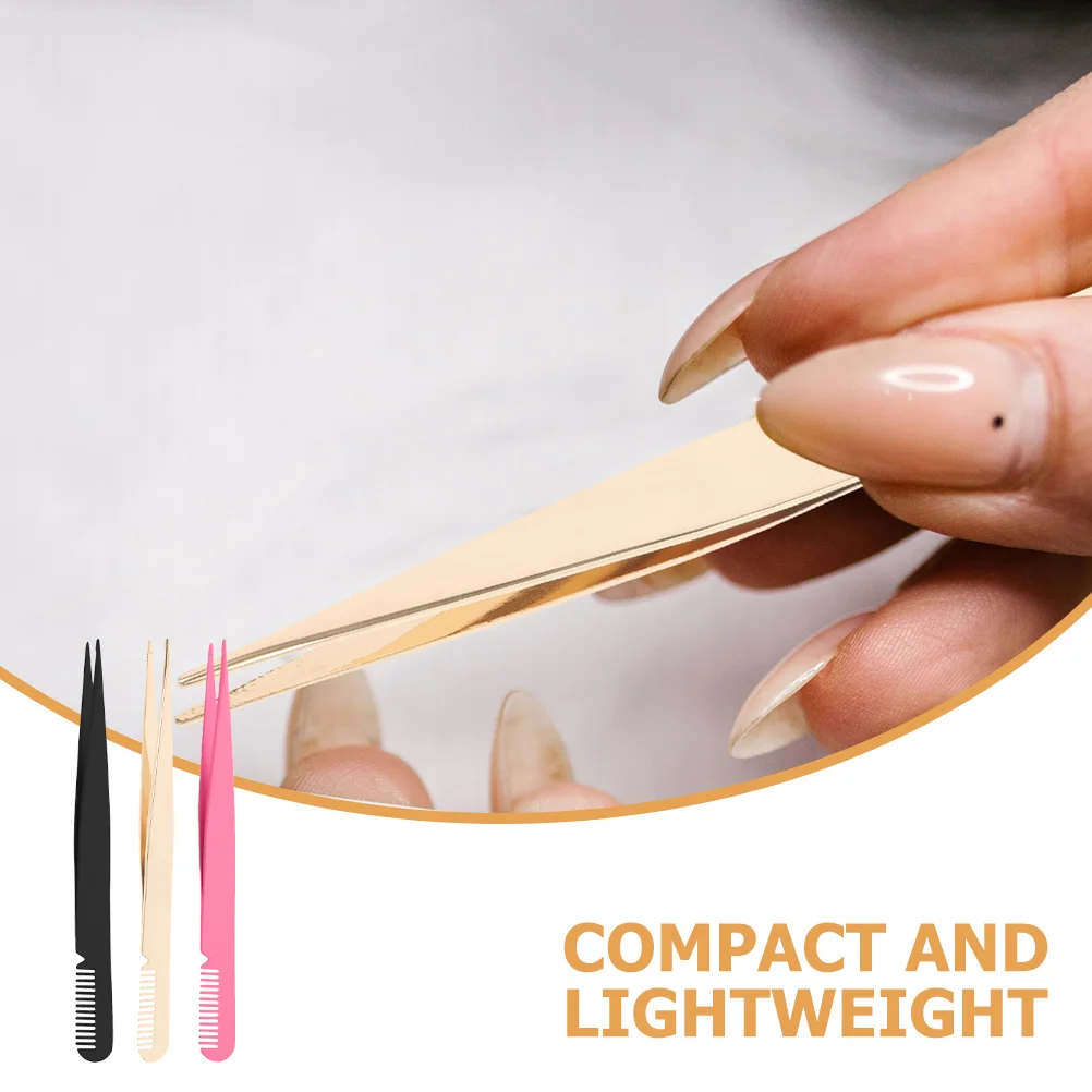 3 個のまつげピンセット、コーム付き、プロフェッショナルグレードのステンレス鋼のまつげクランプ、つけまつげエクステンションアプリケーション用、ポータブル