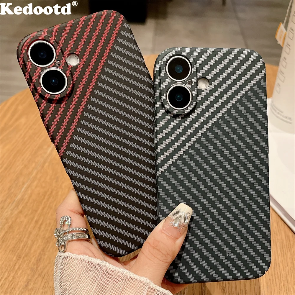 Luxury Ultra Thin Carbon Fiber Pattern Matte Case For iPhone 16 15 14 Plus 13 12 11 Pro Max Shockproof Hard Plastic Armor Cover