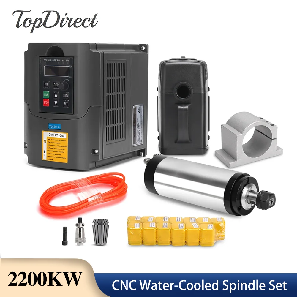 

CNC 2.2KW Water Cooled Spindle Kit + 110V/220V Inverter + 80mm Clamp + Water Pump + 13pcs ER20 for CNC Engraving Machine