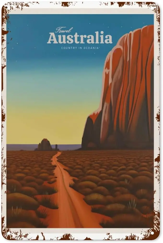 علامات معدنية عتيقة للسفر أستراليا 6 لديكور المنزل والحديقة فن جداري عتيق مع اقتباسات حياة ملهمة ولطيفة ومضحكة في